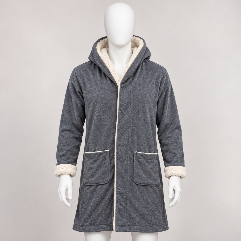 Victoria's Secret Robe Womens XS/S Gray Sherpa Lined Logo Hooded Loungewear